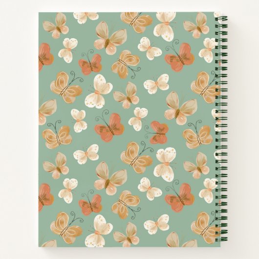  Monogram Vlinder Gepersonaliseerde Groene Naam Notitieboek (Achterkant)