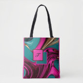 Monogram Vloeibaar Water Hot Roze, Goud & Groen Tote Bag (Voorkant)