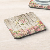 Monogram Vloertuin op Wooden Fence Bier Onderzetter (Linkerzijde)