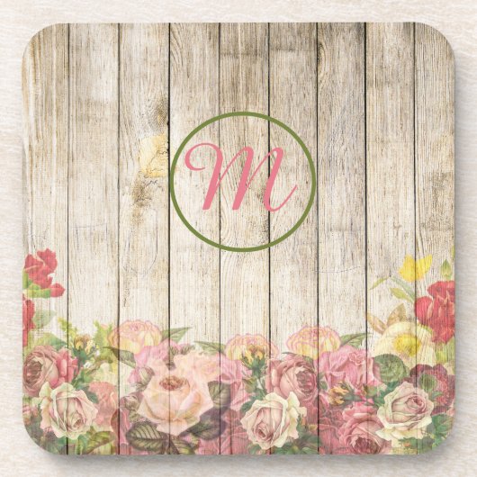 Monogram Vloertuin op Wooden Fence Bier Onderzetter (Voorkant)