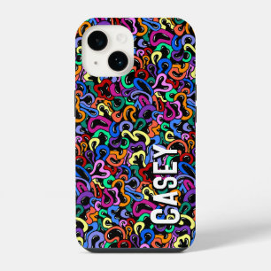 Monogram Voeg Eerste Naam Toe Kleurrijk Bubbelpatr iPhone 14 Hoesje