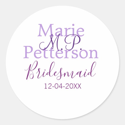 Monogram Voeg naam letter bruidsmeisje bruiloft me Ronde Sticker (Voorkant)