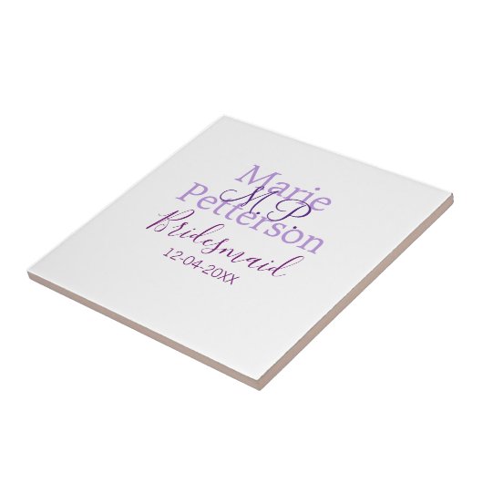 Monogram Voeg naam letter bruidsmeisje bruiloft me Tegeltje (Zijkant)