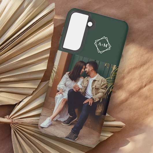 Monogram Voeg uw eigen groene fotokleurenblok toe Samsung Galaxy Hoesje