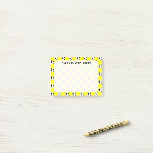 Monogram Voetbal Ballen Geel Post-it® Notes (Op bureau)
