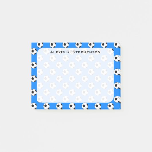 Monogram Voetbalballen op azuurblauw Post-it® Notes (Voorkant)