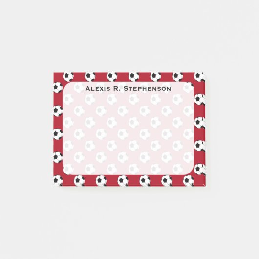 Monogram Voetbalballen op donkerrood Post-it® Notes (Voorkant)