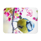 Monogram vogel en bloem magneet (Horizontaal)