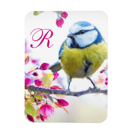 Monogram vogel en bloem magneet (Verticaal)