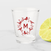 Monogram Vogel en Bloem Scandinavische krans Shot Glas (Voorkant)