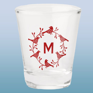 Monogram Vogel en Bloem Scandinavische krans Shot Glas