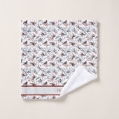 Monogram Vogel Wit Grijs Zilveren Tak Rode Bessen Bad Handdoek (Wasdoekje)