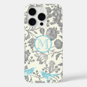 Monogram vogelgrijs ivory Aqua Blue iPhone 16 Pro Hoesje
