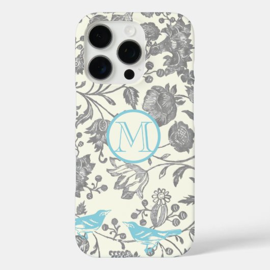 Monogram  vogelgrijs ivory Aqua Blue Case-Mate iPhone Case (Achterkant)