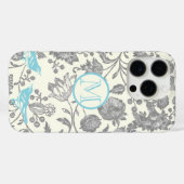 Monogram  vogelgrijs ivory Aqua Blue Case-Mate iPhone Case (Achterkant (horizontaal))