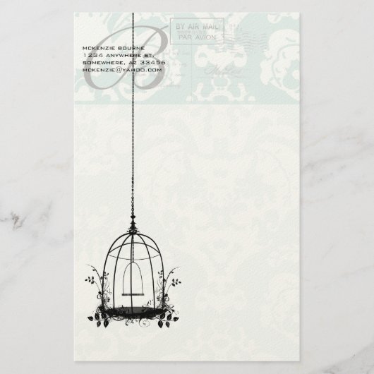 Monogram  vogelkooi met vogelpest Air Mail Briefpapier (Voorkant)