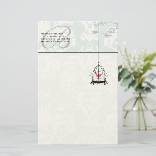 Monogram  vogelkooi Stationery Briefpapier (Staand voorkant)