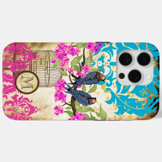 Monogram Vogelkooi Vogeldamast Bloemen Case-Mate iPhone Case (Achterkant (horizontaal))