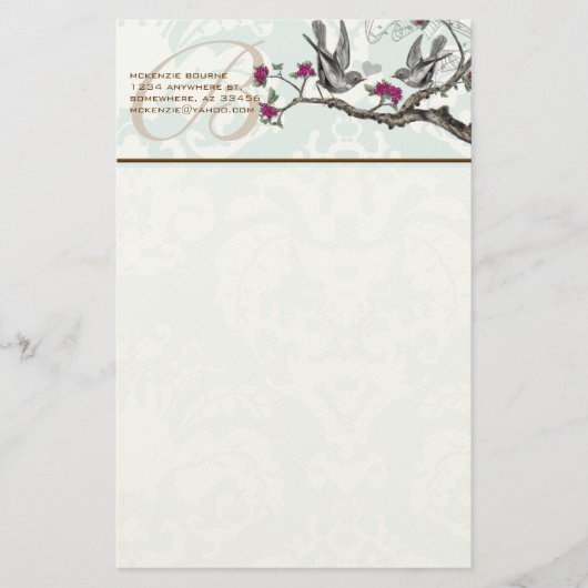 Monogram vogelpoel Stationery Briefpapier (Voorkant)