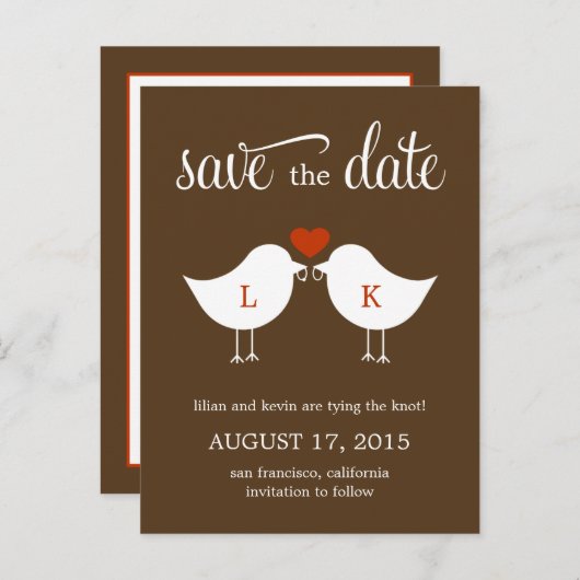 Monogram Vogels Bewaar de datum Kaart (Voorkant / Achterkant)