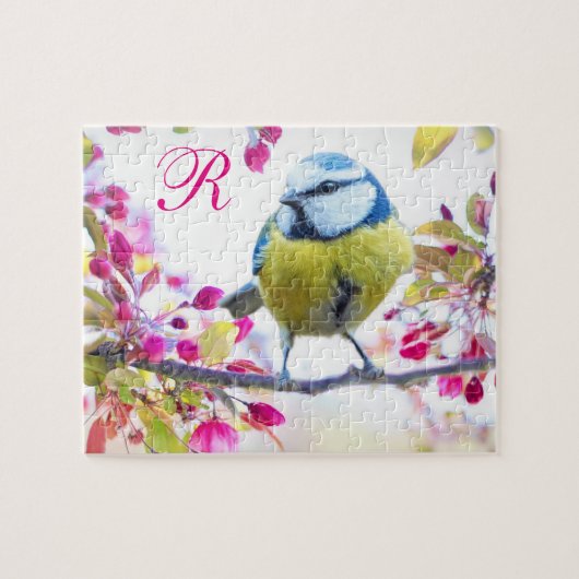 Monogram vogels en bloemen legpuzzel (Horizontaal)
