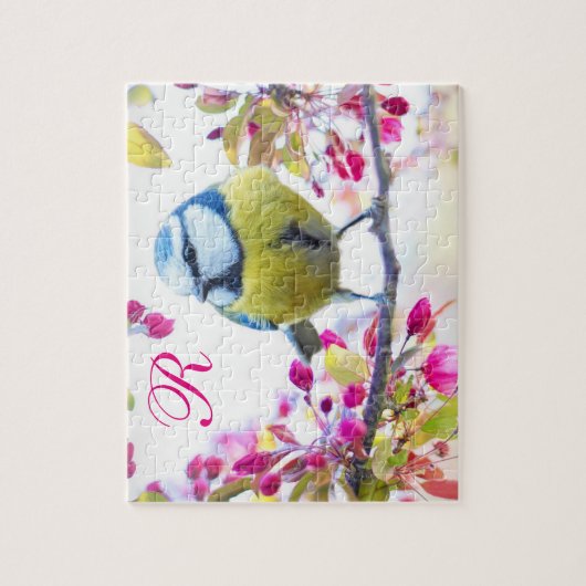 Monogram vogels en bloemen legpuzzel (Verticaal)