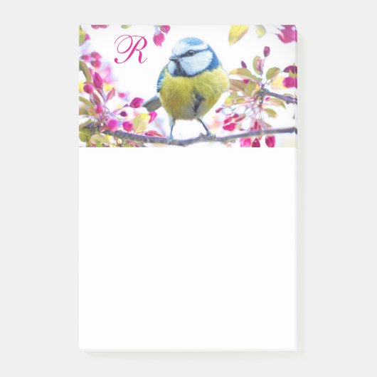 Monogram vogels en bloemen post-it® notes (Voorkant)