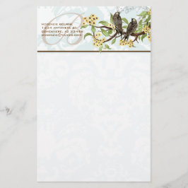 Monogram  Vogels Gele Bloemen Stationery Briefpapier