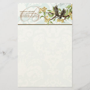 Monogram Vogels Gele Bloemen Stationery Briefpapier