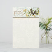 Monogram  Vogels Gele Bloemen Stationery Briefpapier (Staand voorkant)
