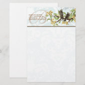 Monogram Vogels Gele Bloemen Stationery Briefpapier (Voorkant / Achterkant)