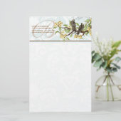 Monogram Vogels Gele Bloemen Stationery Briefpapier (Staand voorkant)