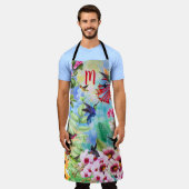 Monogram Vogels met bloemen Schort (Gedragen)