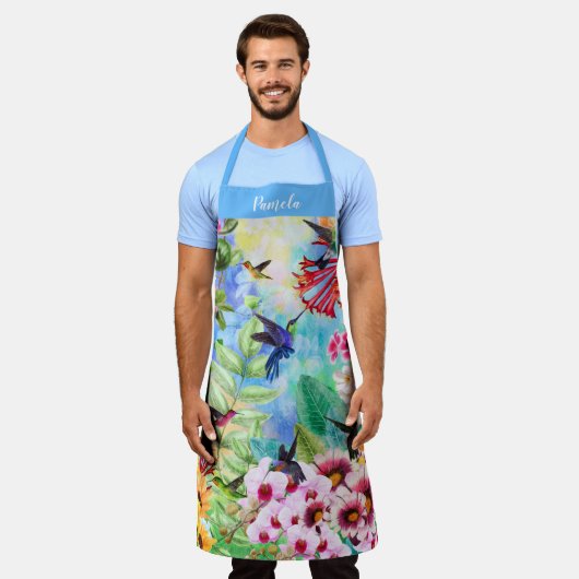 Monogram Vogels met bloemen Schort (Gedragen)