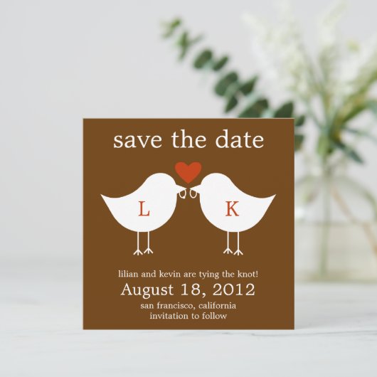 Monogram vogels sparen de Datum Kaart - Chocolade (Staand voorkant)