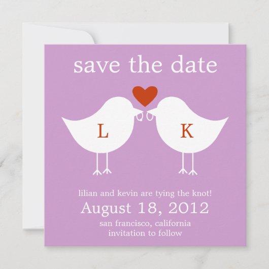 Monogram vogels sparen de datumkaart - Paars Save The Date (Voorkant)