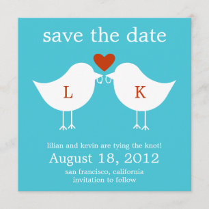 Monogram vogels sparen de datumkaart - Turquoise Save The Date