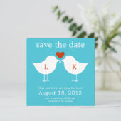 Monogram vogels sparen de datumkaart - Turquoise Save The Date (Staand voorkant)