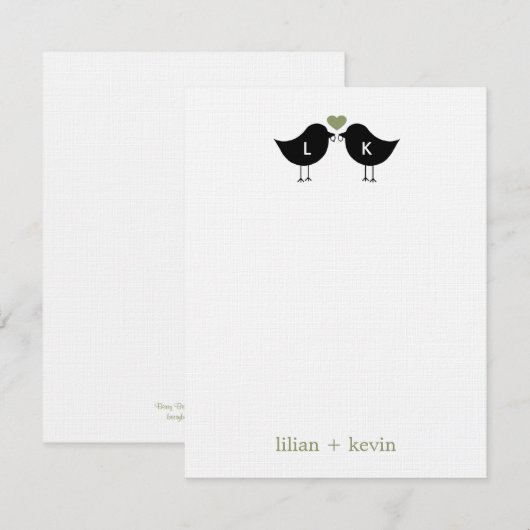 Monogram vogels Weddenflat Hartelijk dank - Sage Notitiekaartje (Voorkant / Achterkant)