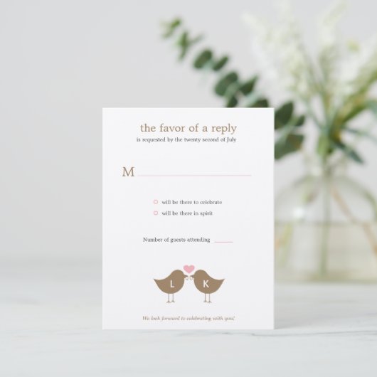 Monogram vogels Weddenschap RSVP/reactiekaart - La RSVP Kaartje (Staand voorkant)