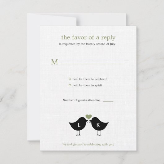 Monogram vogels Weddenschap RSVP/reactiekaart - Sa RSVP Kaartje (Voorkant)