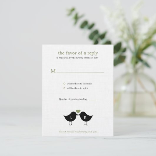 Monogram vogels Weddenschap RSVP/reactiekaart - Sa RSVP Kaartje (Staand voorkant)