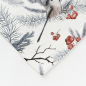 Monogram vogels White Grey Silver Branch Red Berry Fleece Deken (Hoek)