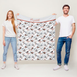 Monogram Vogels Wit Grijs Zilver Tak Rode Bes Fleece Deken