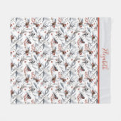 Monogram Vogels Wit Grijs Zilver Tak Rode Bes Fleece Deken (Voorkant (Horizontaal))