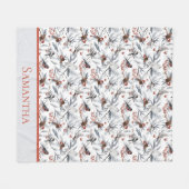 Monogram Vogels Wit Grijs Zilveren Tak Rode Bes Fleece Deken (Voorkant (Horizontaal))