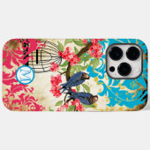 Monogram Vogelvogel Damask iPhone Case (Achterkant (horizontaal))