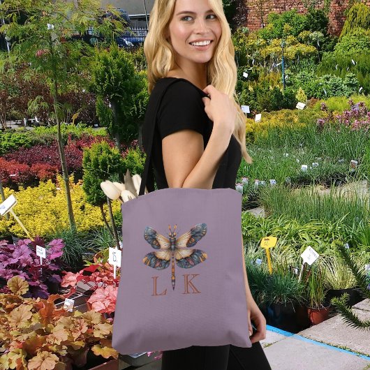 Monogram Volkskunst Libelle Paars Tote Bag