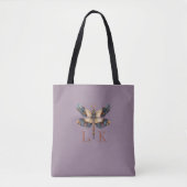 Monogram Volkskunst Libelle Paars Tote Bag (Voorkant)