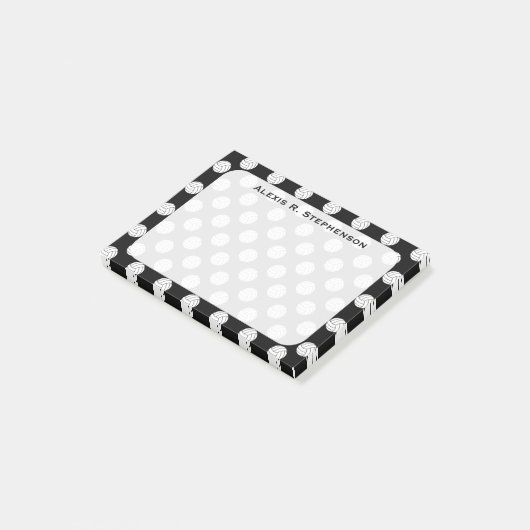 Monogram volleybal ballen op zwart post-it® notes (Schuin)